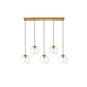 Timeless Home Blake 5-Light Brass Rectangular Pendant with 7.9 in. W x 7.1 in. H Clear Glass Shade