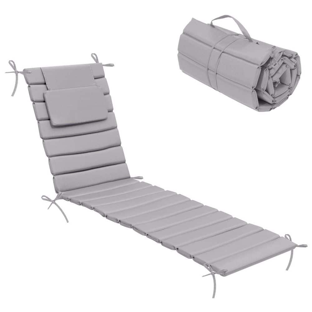 71 in. x 22.4 in. Outdoor Chaise Lounge Cushion with Headrest and Ties in L