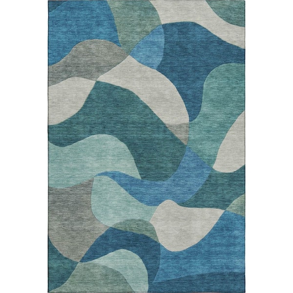 Mayfield Premium Machine Washable Abstract AMF2141 Teal 10 ft. x 14 ft. Area Rug