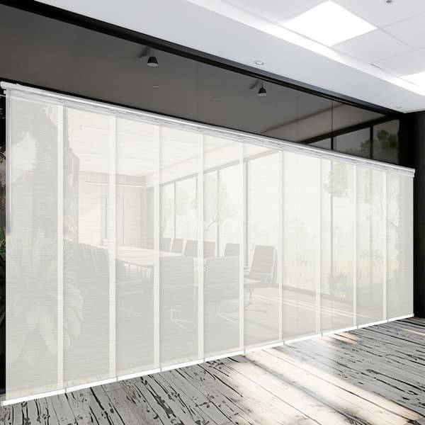 EMOH Ornate Alabaster 120 in. - 218 in. W x 116 in. L Adjustable 10-Panel White Double Rail Panel Track with 23.5 in. Slates