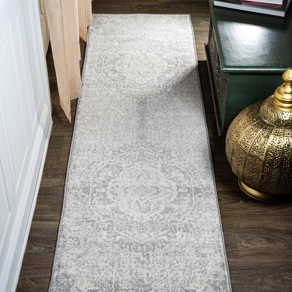 Elegant Cream/Grey Synthetic 2' x 10' Runner Rug