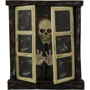 33 in. Battery Operated Animated Window Skeleton with Flashing Red Eyes Halloween Prop