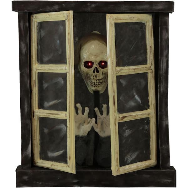 Haunted Hill Farm 33 in. Battery Operated Animated Window Skeleton with Flashing Red Eyes Halloween Prop