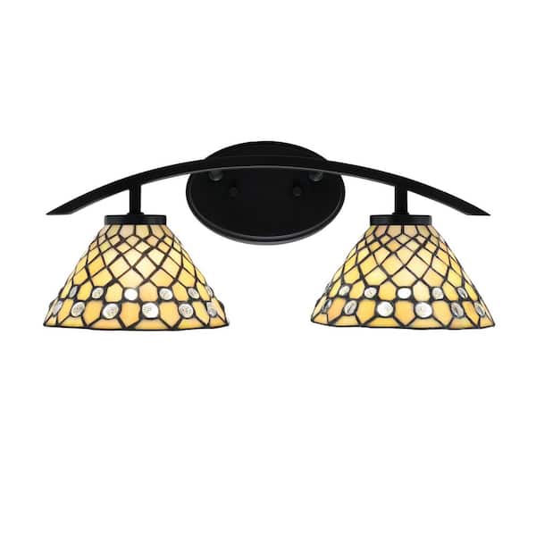Unbranded Siena 18.25 in. 2-Light Vanity Light Matte Black with Starlight Art Glass Shades