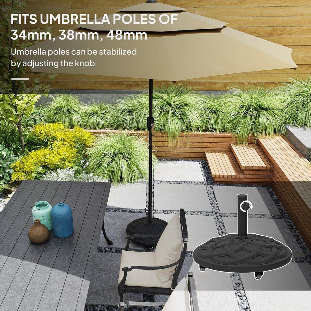 Black Concrete Round Patio Umbrella Base with Wheels