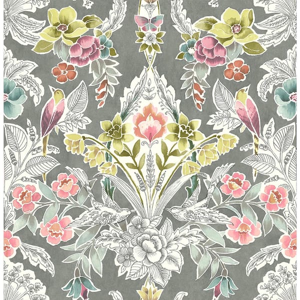 A-Street Prints Vera Multicolor Floral Damask Multicolor Wallpaper Sample