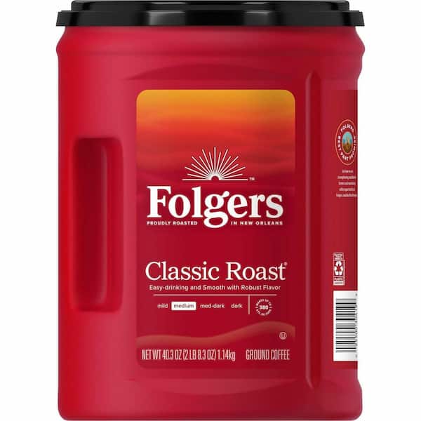 Folgers Ground Classic Roast Coffee, Medium Roast, 40.3 oz. Canister, Classic Roast, 1 Each