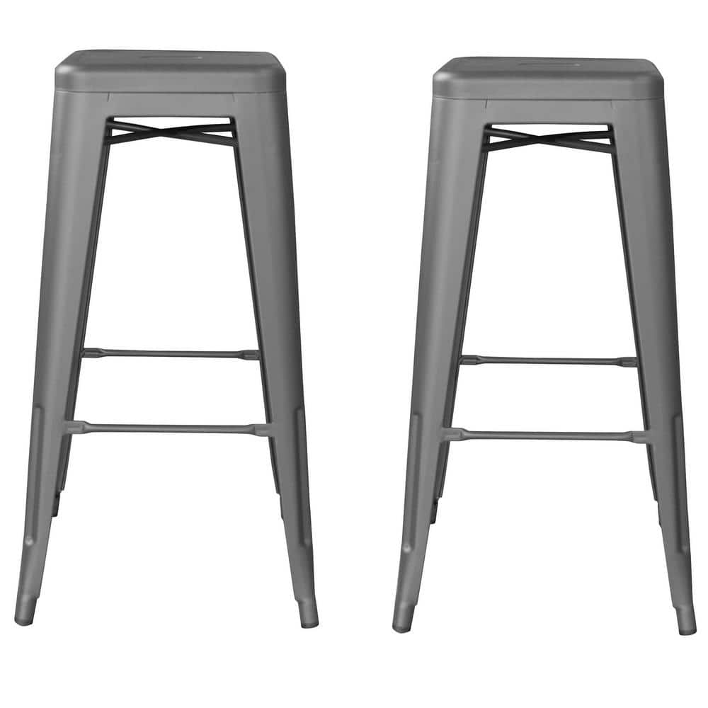 Matte Gray 30" Indoor/Outdoor Metal Bar Stool Set - 2 Piece