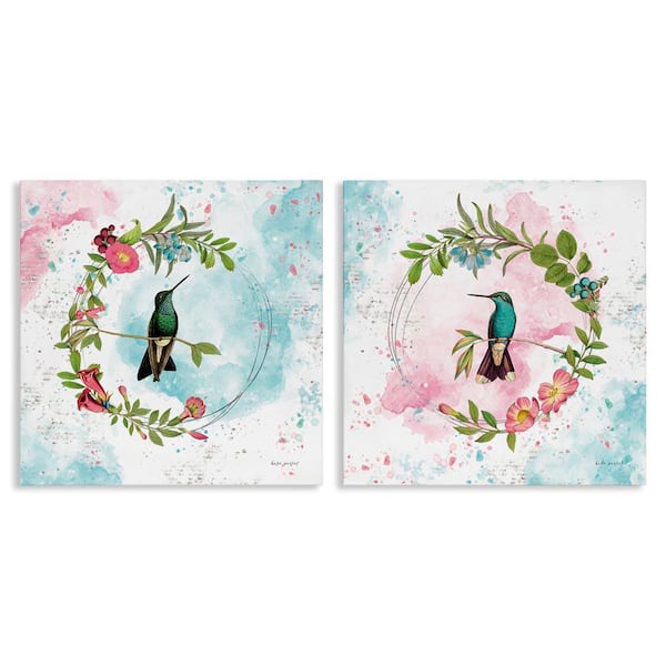 Stupell Industries Hummingbirds in Wreaths by Katie Pertiet 2 Pieces Unframed Animal Graphic Art Print 17 in. x 17 in.