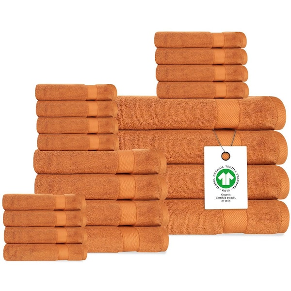 20-Piece Burnt Caramel Solid 100% Organic Cotton Luxuriously Plush Bath Towel Sets