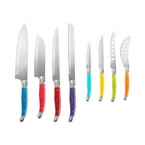 8-Piece Laguiole Kitchen Knife Set with Wood Block, Rainbow Colors