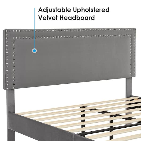 VECELO Upholstered Bed with Adjustable Headboard, No Box