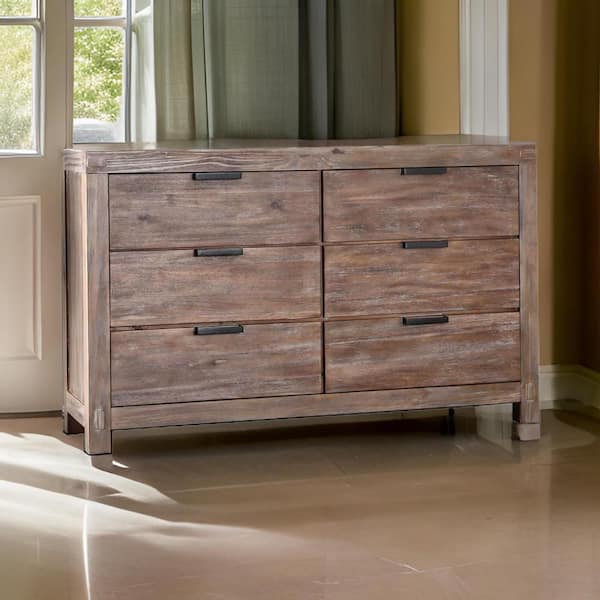 Benjara Brown 6 Drawer 62 in. Dresser Without Mirror