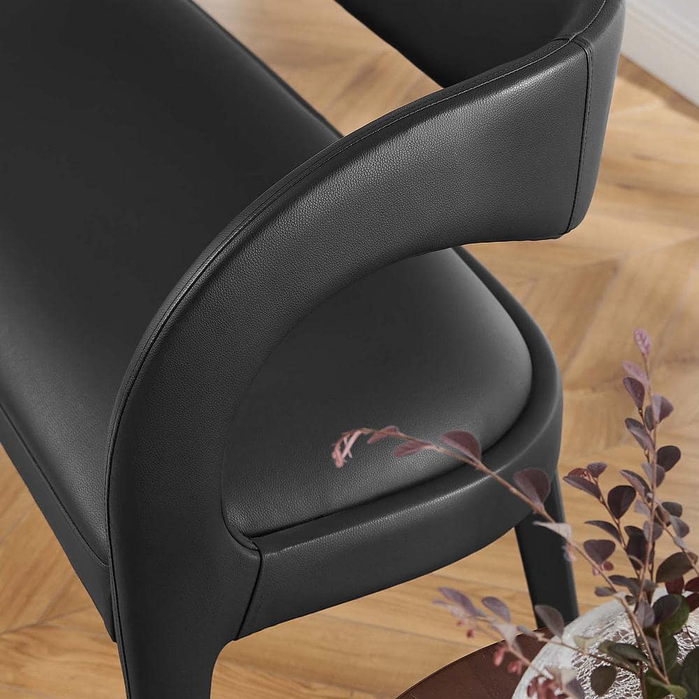 Pinnacle Black Vegan Leather Curved Back Accent Bench