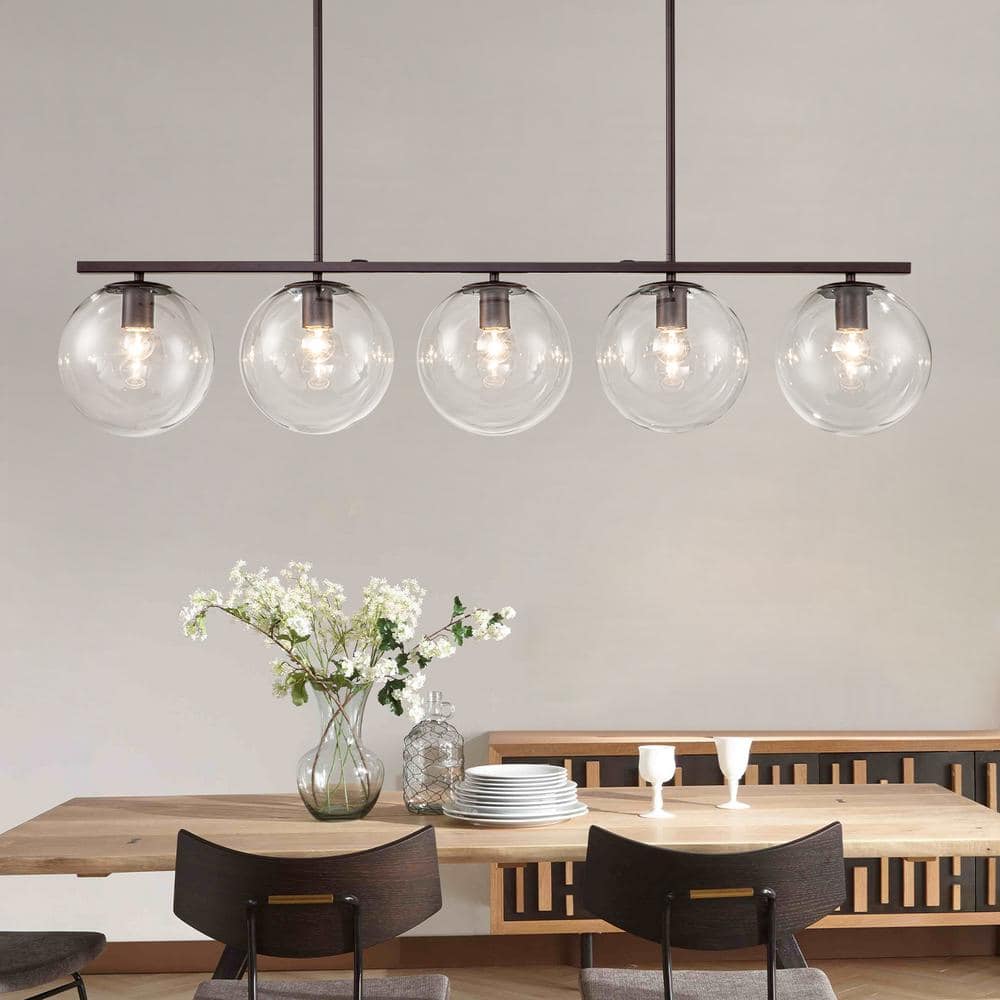 EDISLIVE Shellman 5Light Oil Rubbed Bronze Chandelier Linear Kitchen Island Pendant with Globe
