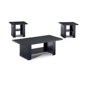3-Piece Black Oak Rectangle Wood Coffee Table Set with Shelf