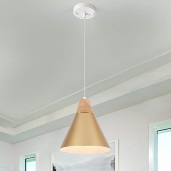 LWYTJO 1-Light Spray-painted Gold Industrial Pendant Light with Conical Shade for Kitchen Island, No Bulbs Included