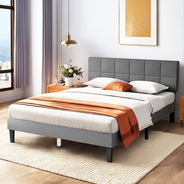 WONDER COMFORT Light Gray Wood Frame Full Platform Bed with
