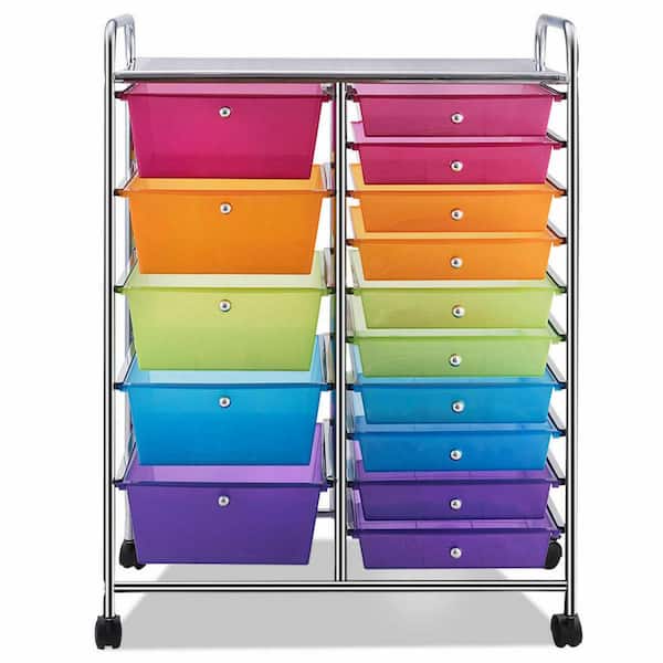  SILKYDRY 15 Drawers Rolling Storage Cart, Craft Cart Organizer  with Lockable Wheels for Tools, Arts, Scrapbook, Papers, Multipurpose  Utility Cart for Home Office School (Rainbow) : Office Products
