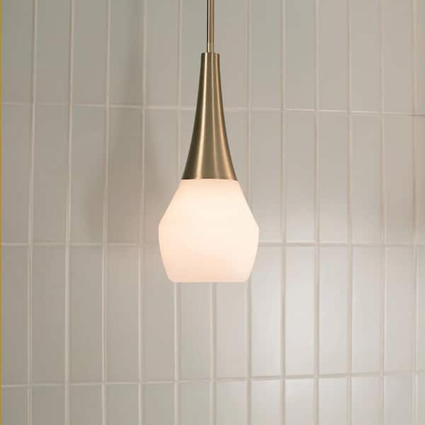 Deela 17 in. 1-Light Champagne Bronze Modern Kitchen Island Pendant Hanging Light with Opal Glass