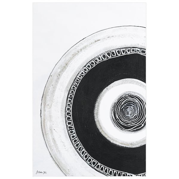 Black White 5 ft. x 8 ft. Circuli Washable Circles Art Power-loomed Heavenly Softness with Non-Slipping Backing Area Rug