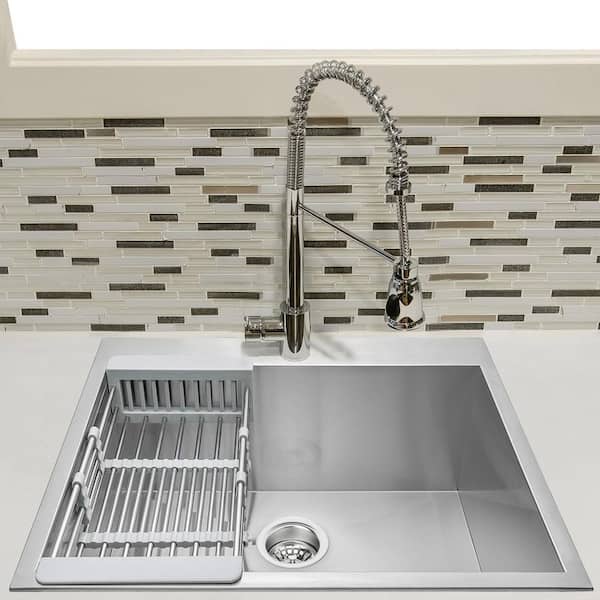Handmade Drop-in Stainless Steel 25 in. x 22 in. Single Bowl Kitchen Sink with Drying Rack Handmade Drop-in Stainless Steel 25 in. x 22 in. Single Bowl Kitchen Sink with Drying Rack