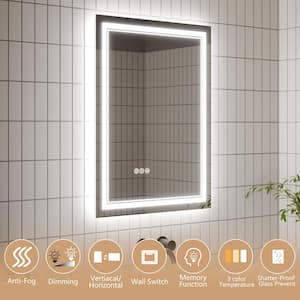 24 in. W x 32 in. H Rectangular Frameless Anti-Fog Wall Dimmable Backlit Dual LED Bathroom Vanity Mirror in Silver