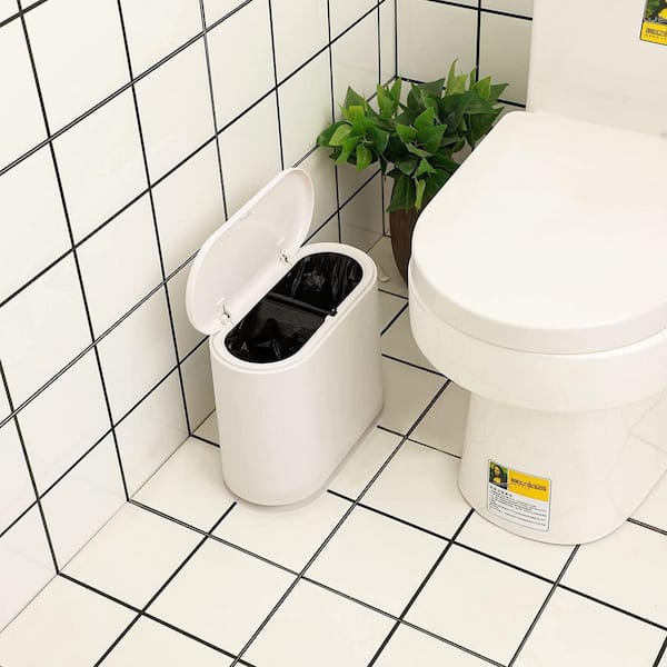 Dracelo 2.1 Gal. Slim Bathroom Plastic Trash Can with Press Top