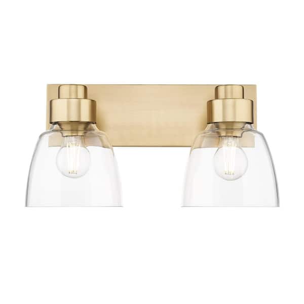 Remy 8 in. 2 Light Brushed Champagne Bronze Vanity Light with Clear Glass Shade