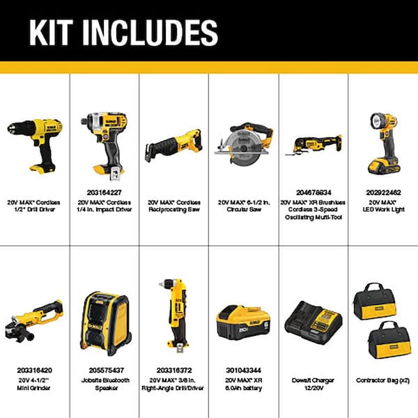 20V MAX Cordless 9-Tool Combo Kit, (2) 20V 2.0Ah Batteries, and (1) 20V 6.0Ah Battery
