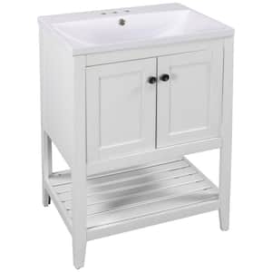 24 in. W x 17.8 in. D x 33.6 in. H Sleek Bath Vanity in White with White Ceramic Sink and Open Shelf