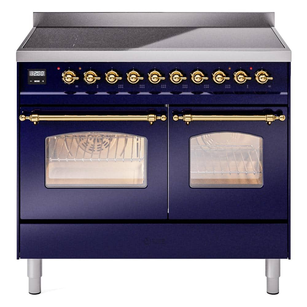 Nostalgie II 40 in. 6 Zone Freestanding Induction Range in Midnight Blue with Brass Trim -  ILVE, UPDI406NMPMBG