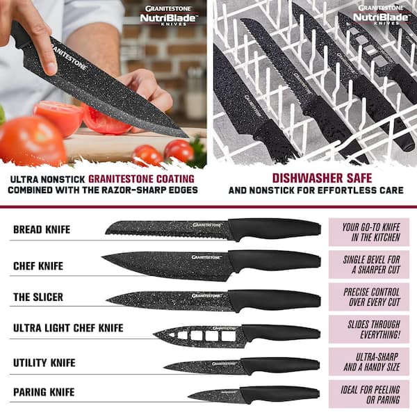 Granitestone Nutriblade 6 PC Knife Set, Professional Kitchen Chef's Knives  with Sharp Stainless Steel Blades and Nonstick Granite Coating & Reviews