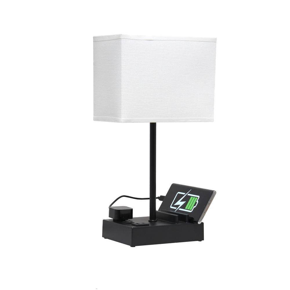 15.3" Black and White Adjustable Nightstand Lamp with USB Ports