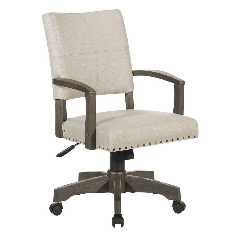 Fabric Seat Adjustable Height Executive Chair in Ivory with Nonadjustable Arms