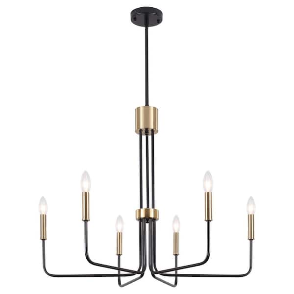 ADSENSTY 6-Light Black and Brass Rustic Industrial Candle Chandelier Ceiling Hanging Lighting