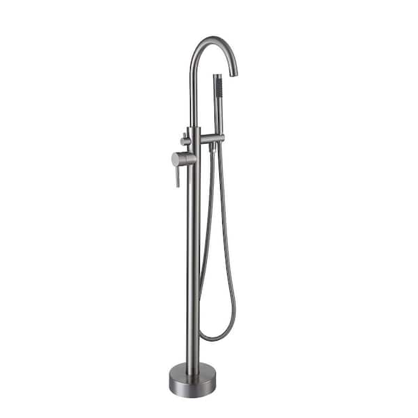 44 7/8-in Single-Handle Freestanding Tub Faucet with Handheld Shower in Brushed Nickel