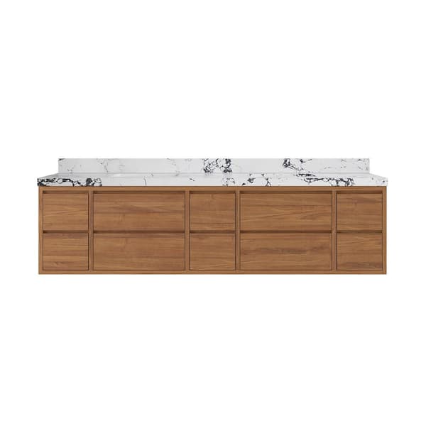 Willow Collections Madison Float 84 in. W x 22 in. D x 36 in. H Double Sink Bath Vanity in Dark Natural with 2" Viola Night Qt. Top