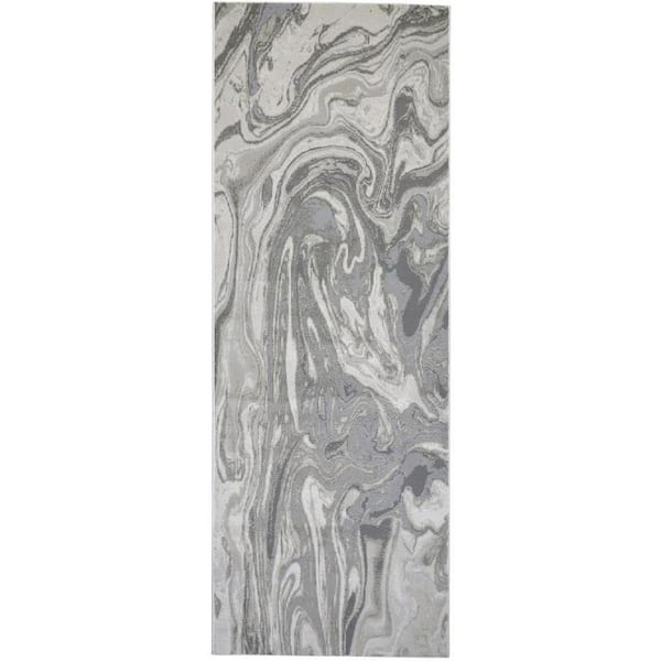 HomeRoots 2 X 8 Gray Ivory and Silver Abstract Runner Rug