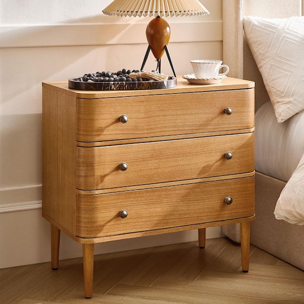 Ludwig Oak 3-Drawer 26 in. W Nightstand with Built-in Outlet