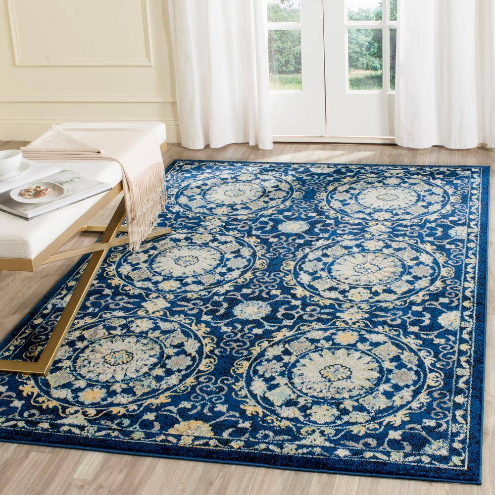 Navy and Ivory High Pile Synthetic Area Rug