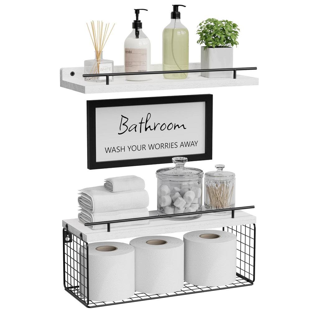 6 in. D x 16 in. W x 5.5 in. H White Wood Floating Decorative Wall Shelf (S