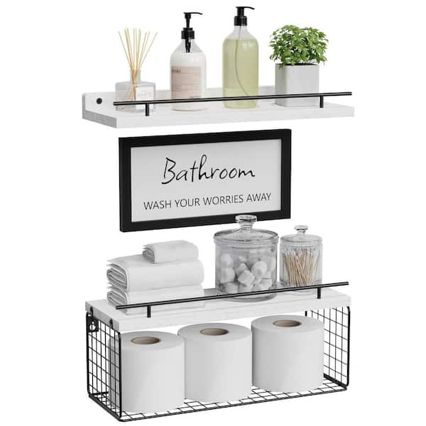 Unbranded 6 in. D x 16 in. W x 5.5 in. H White Wood Floating Decorative Wall Shelf (Set of 3)