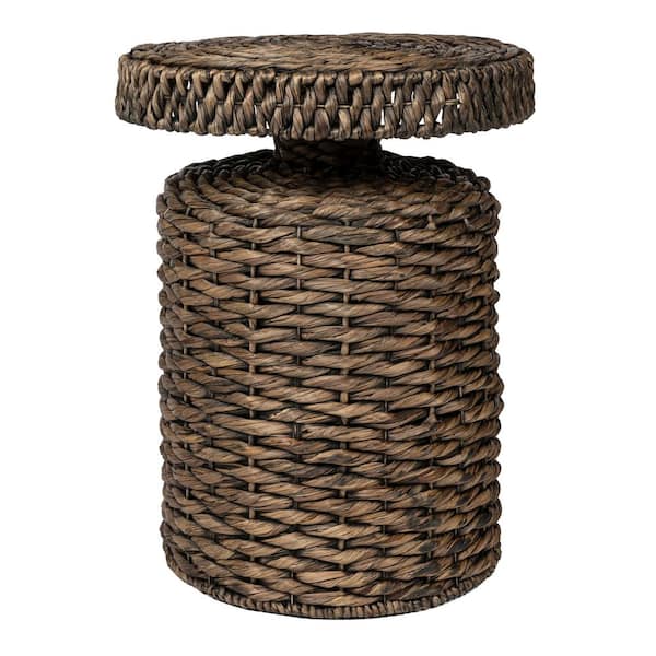Marisol 19.65 in. Coastal Bohemian Handwoven Water Hyacinth Wicker Round Accent End Table, Brown