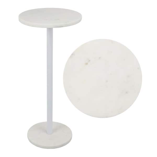 Cogsen 22.25 in. Contemporary Natural Marble/Metal Pedestal Drink Table, White