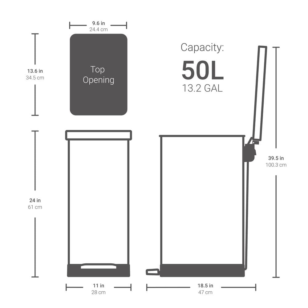 50L Fingerprint Resistant Stainless Steel Slim Step-On Trash Can