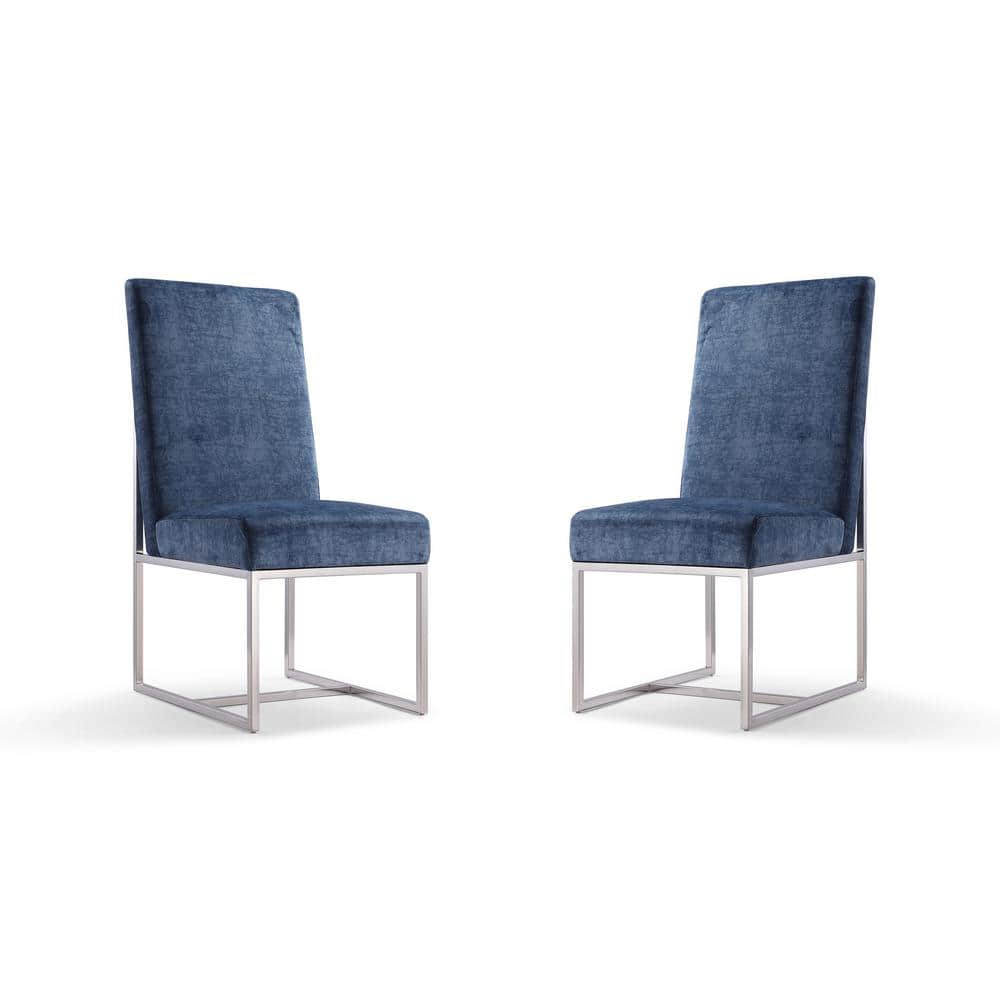High-Back Blue Velvet Upholstered Arm Chair with Metal Frame