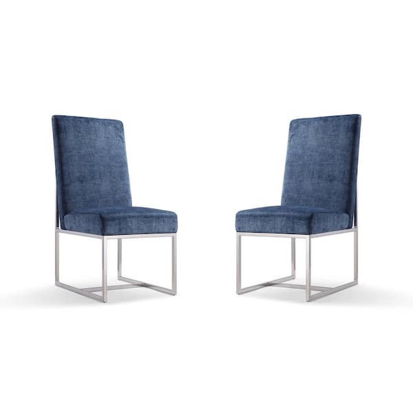 Manhattan Comfort Element Modern Blue Velvet Upholstered Dining Chair (Set of 2)