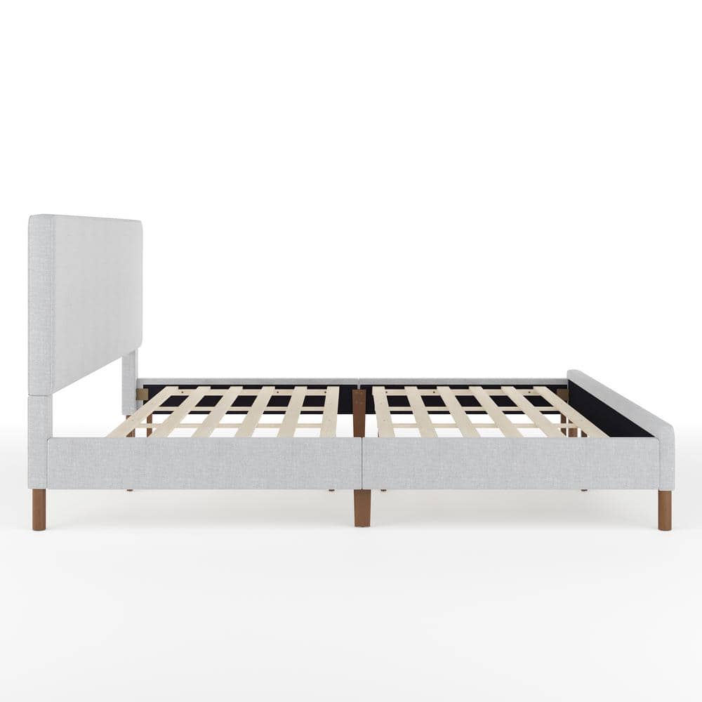 King Gray Linen Upholstered Platform Bed with Wood Frame