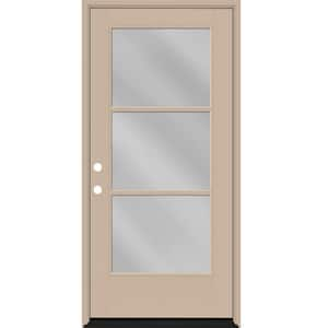 Legacy 30 in. x 80 in. Icon 3 Lite Modern Clear Glass RHIS Sandstone Fiberglass Prehung Front Door